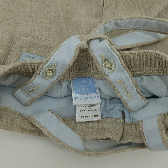 Janie and Jack Layette Khaki Suspenders Jumper Jumpsuit 100% Cotton 0-3 Months - Picture 8 of 9